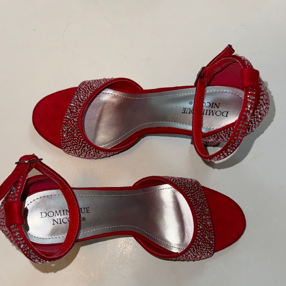 Dominique Red Rhinestone Ankle-Strap Heels - Picture 4 of 6